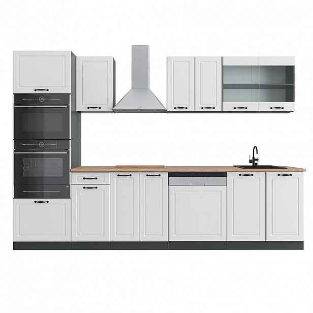 Vicco KUCHYŇSKÝ KOUT R-Line Bílý venkovský dům 300 cm s vysokou skříní, PD Dub