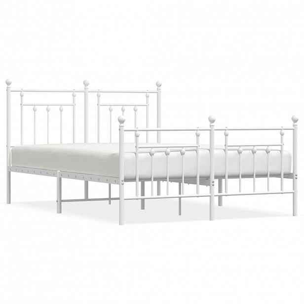 vidaXL Kovový rám postele s hlavovým a nožním čelem bílý 150 x 200 cm