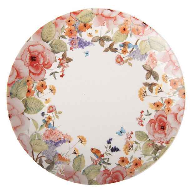 Porcelánový dezertní talířek s květy Flower & Fiesta - Ø 20*2 cm Clayre & Eef