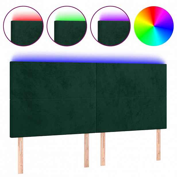 vidaXL Čelo postele s LED tmavě zelené 200x5x118/128 cm samet