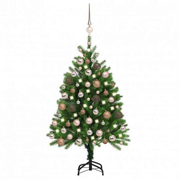 vidaXL Umělý vánoční stromek s LED a sadou koulí 120 cm zelený