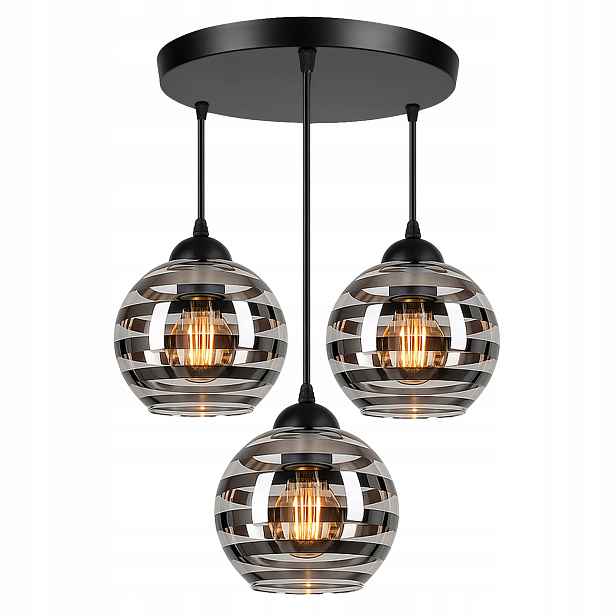 Závěsná stropní lampa Skleněné Stínidla Černá 3xE27 Moderní do obývacího pokoje