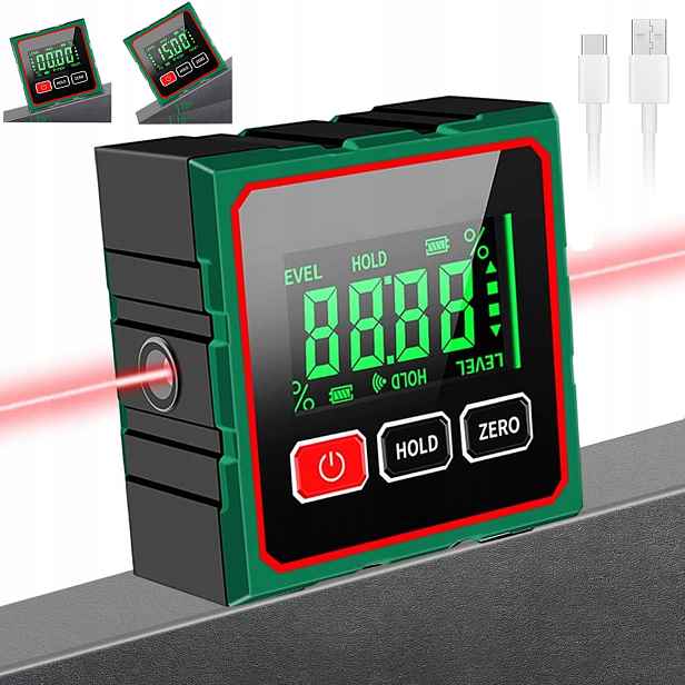 Laserový Inklinometr Digitální Úhloměr Usb S Možností Nabíjení, 4 Magnetické Strany