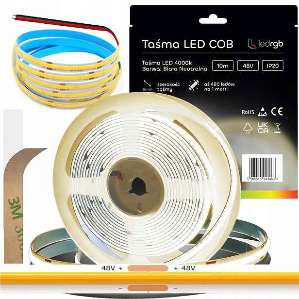 Led pásek Neon Cob 48V 10 m 480 diod 4000K Bílý Neutrální Homogenní 8MM