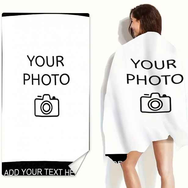 TEMU 1 ks Personalizovaný plážový ručník s vaší fotografií a textovým potiskem, vhodný pro plavání, kempování, plážový ručník, multifunkční design,