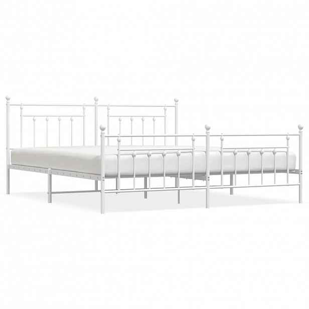 vidaXL Kovový rám postele s hlavovým a nožním čelem bílý 193 x 203 cm