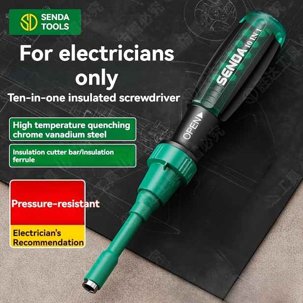 TEMU Sada 10 v 1 vysocevodicových izolačních profesionálních elektrických šroubováků, vhodná pro profesionální elektrikáře, personál pro údržbu