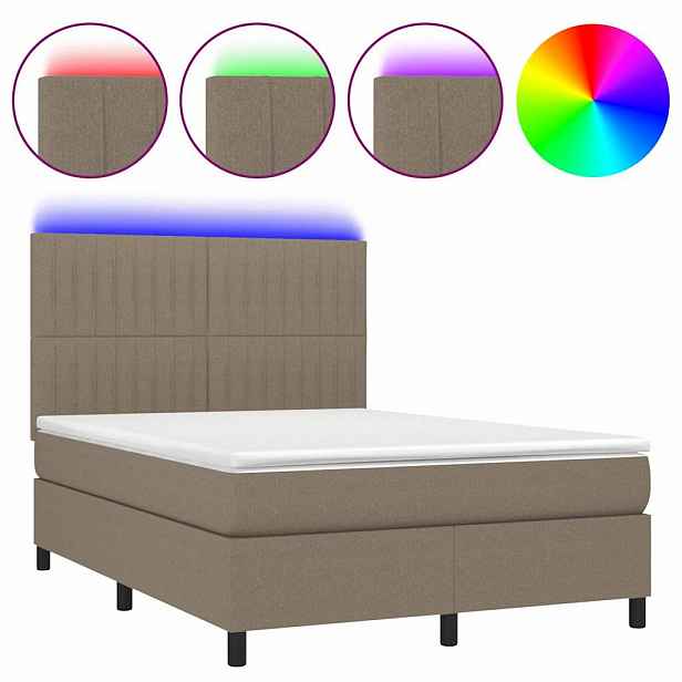 vidaXL Box spring postel s matrací a LED taupe 140x200 cm textil