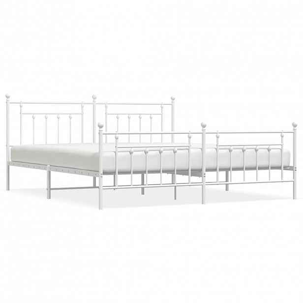 vidaXL Kovový rám postele s hlavovým a nožním čelem bílý 200 x 200 cm