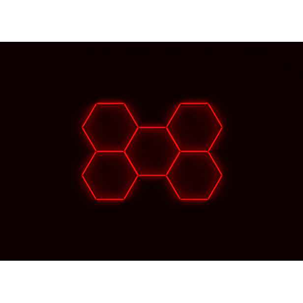 Kompletní Led hexagonové svítidlo červené, rozměr 5 elementů 238 x 168 cm