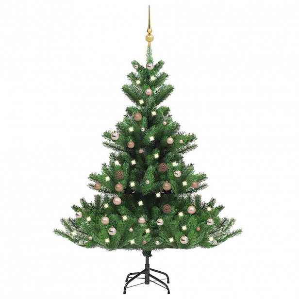 vidaXL Umělý vánoční stromek normandská jedle LED a koule zelený 180cm