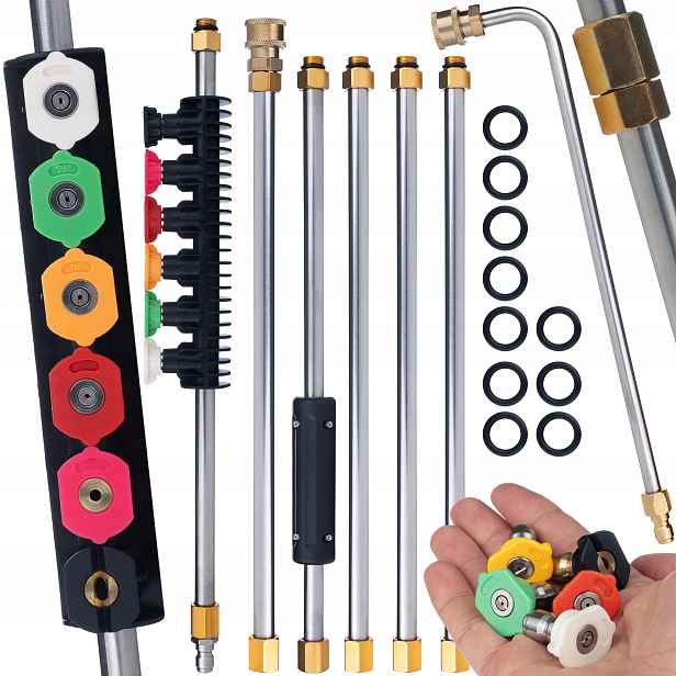 Sada 7 Dlouhých Prodlužovacích Lanek Lanka 2,6 M 1/4“ Ohnutá 90° Tryska