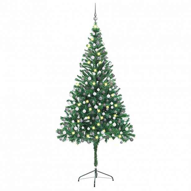 vidaXL Umělý vánoční stromek s LED a sadou koulí 210 cm 910 větviček