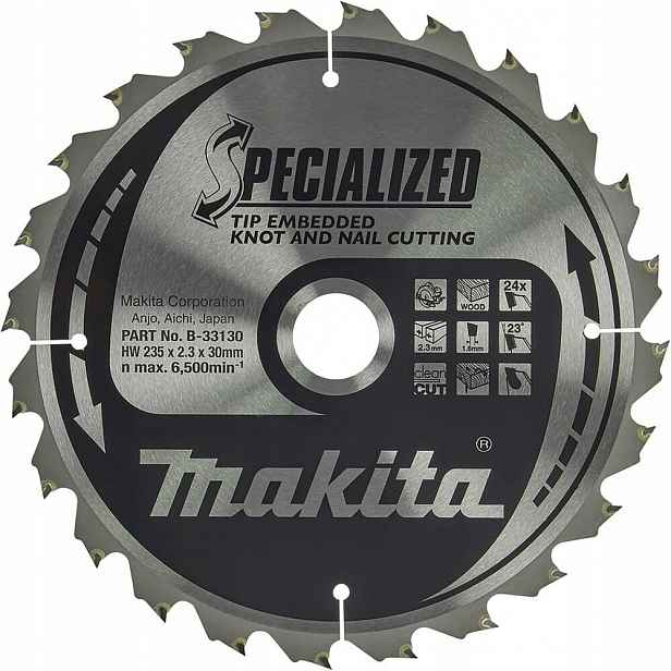 Řezací kotouč na dřevo s hřebíky, 235 x 30 mm, 24 zubů, Makita [B-33130]