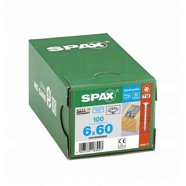 Tesařské vruty Spax do dřeva 6x60 mm, talířová hlava, ocel A2 100 Ks