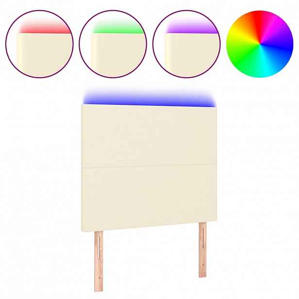 vidaXL Čelo postele s LED krémové 80x5x118/128 cm umělá kůže
