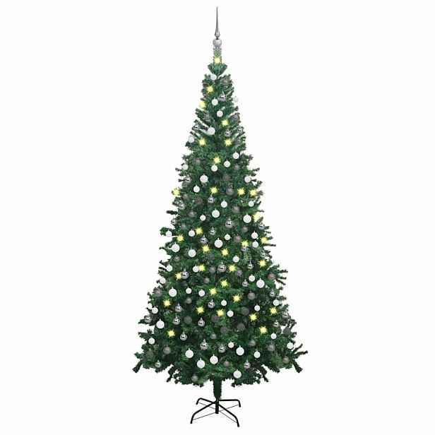 vidaXL Umělý vánoční stromek s LED a sadou koulí L 240 cm zelený