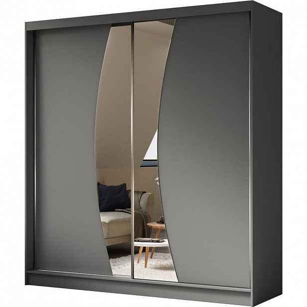 Beautysofa SKŘÍŇ s posuvnými dveřmi Vox II 200/216/61 grafit se zrcadlem a zásuvkami