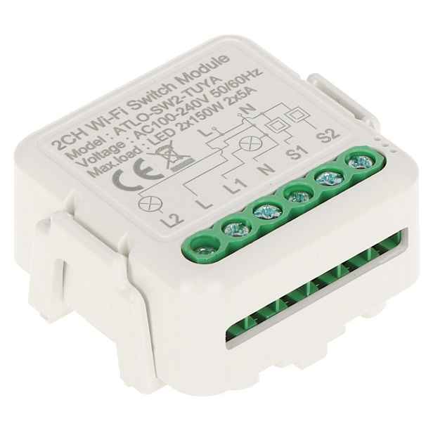Dvojitý Inteligentní Ovladač Led Osvětlení ATLO-SW2-TUYA Wi-Fi, Tuya S