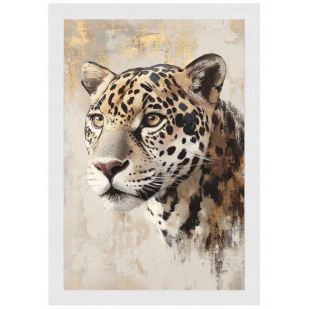 Plakát Rámeček Dřevo Portrét Příroda Zvíře Kočka Jaguar Béžová Hnědá 40x60