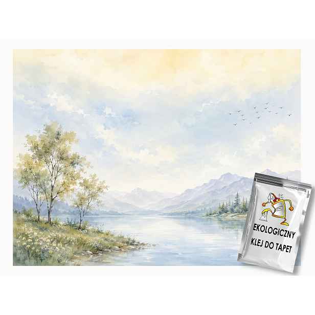 Fototapeta Flizelina Akvarel Krajina Hory Jezero Stromy 416x254 130g