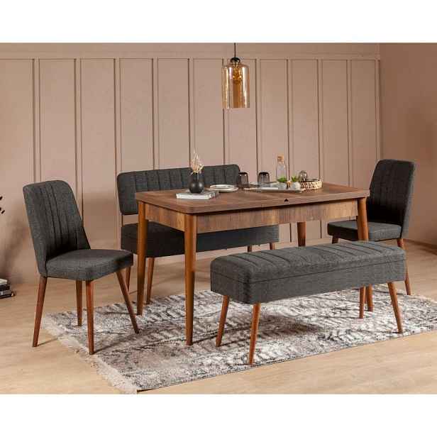 Jídelní set s rozkládacím stolem a židlemi (5 kusů) Vina 1053 - 4 - Anthracite, Walnut