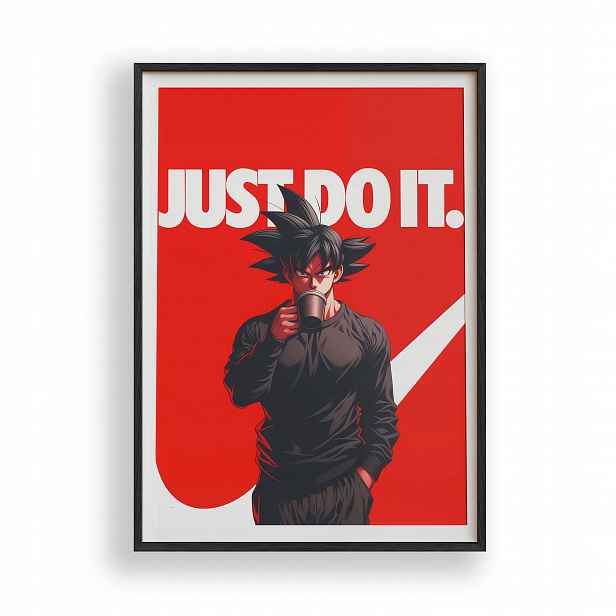 Obraz Dragon Ball Goku Nike Plakát Rámeček Dřevěný Černý 30x42 cm