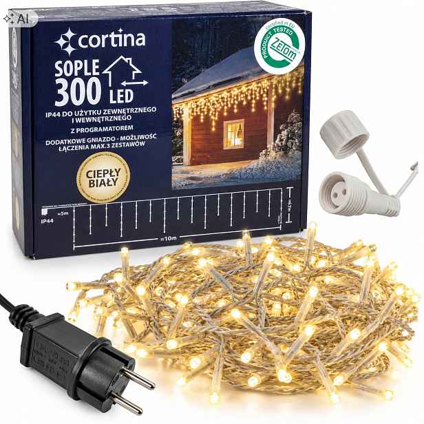 Vánoční Osvětlení Na Stromeček Sople 300 Led Venkovní Sople Teplá Bílá Programátor