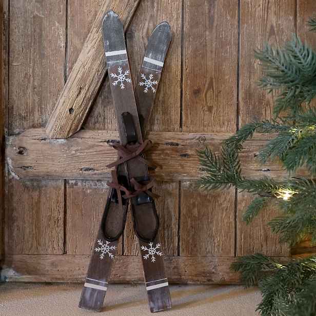 Vintage dřevěné lyže Mocca Ski Antique – 15*7*60 cm Chic Antique