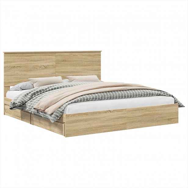vidaXL Postel s úložným prostorem se zásuvkou Sonoma dub 180 x 200 cm