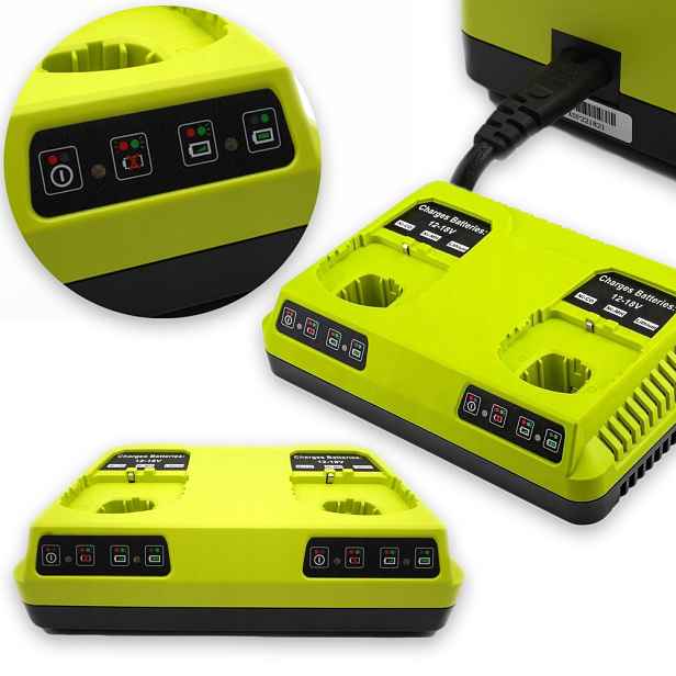 Dvojitá náhradní nabíječka pro akumulátorové baterie Ryobi 12V 18V One+