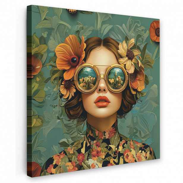 MuchoWow OBRAZ NA PLÁTNĚ Žena - Květiny - Motýli - Příroda - Vintage 50x50 cm