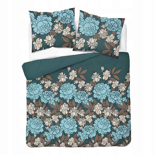 Povlečení 160x200 tyrkysové s modrými béžovými květy Home Satin