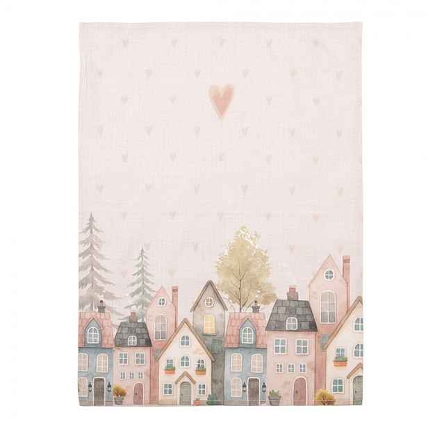 Béžová bavlněná utěrka se srdíčky a domky Hearts & Houses - 50*70 cm Clayre & Eef