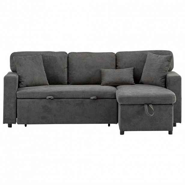 Modfu ROHOVÁ rozkládací pohovka z Oxford tkaniny 215x131x85 cm tmavě šedá s USB, úložným prostorem a variabilním otomane