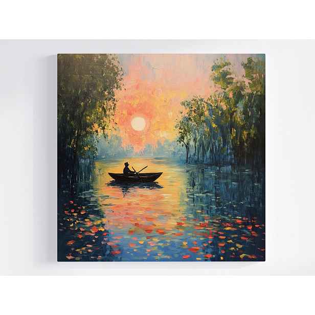 Obraz Na Plátně Canvas Krajina Jezero Voda Loď Loďka Slunce Západ 50x50