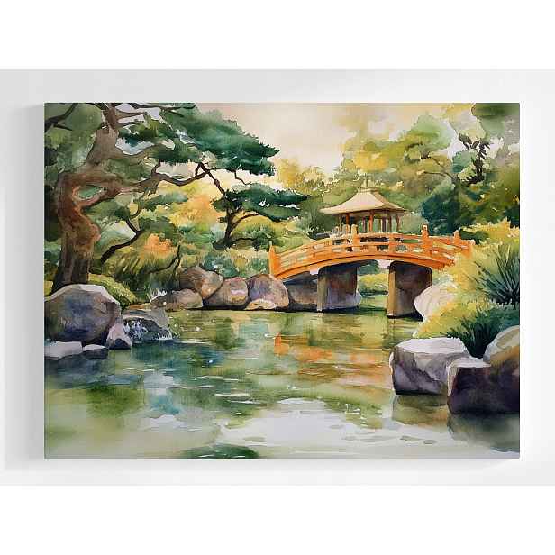 Plakát Krajina Park Zahrada Japonsko Most Asie Akvarel 100x75