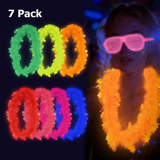 TEMU 7 ks Svítící náhrdelník na párty, Svítící párty doplňky, Neon fluorescenční náhrdelník pod UV světlem, Dárky na párty, Svítící rekvizity do