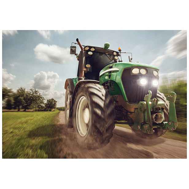 Fototapeta Zelený traktor v poli krajina technika 250x175 lepidlo