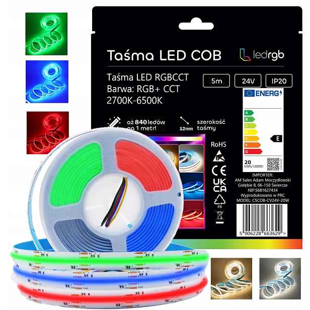 Led Páska Cob Neon 5M Rgb Cct Bílá Teplá Neutrální Studená 2700-6500K 840/m