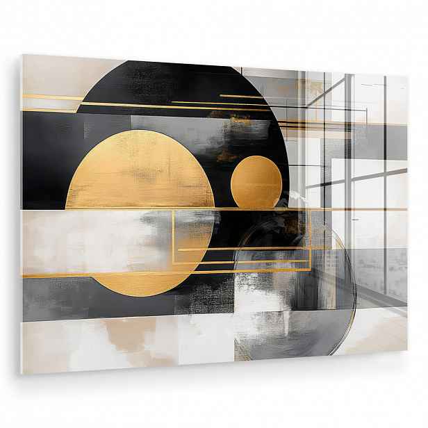 MuchoWow OBRAZ NA AKRYLOVÉM SKLE Abstraktní - Zlato - Stříbro - Tvary - Estetické - Moderní 90x60 cm