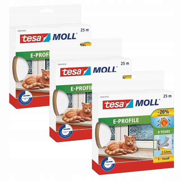 Tesa samolepicí gumové těsnění na okna dveří, profil E, bílé, 25 m x 3