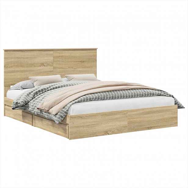 vidaXL Postel s úložným prostorem se zásuvkou Sonoma dub 160 x 200 cm