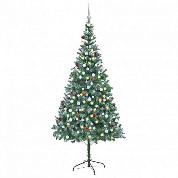 vidaXL Umělý vánoční stromek LED osvětlení sada koulí a šišky 210 cm