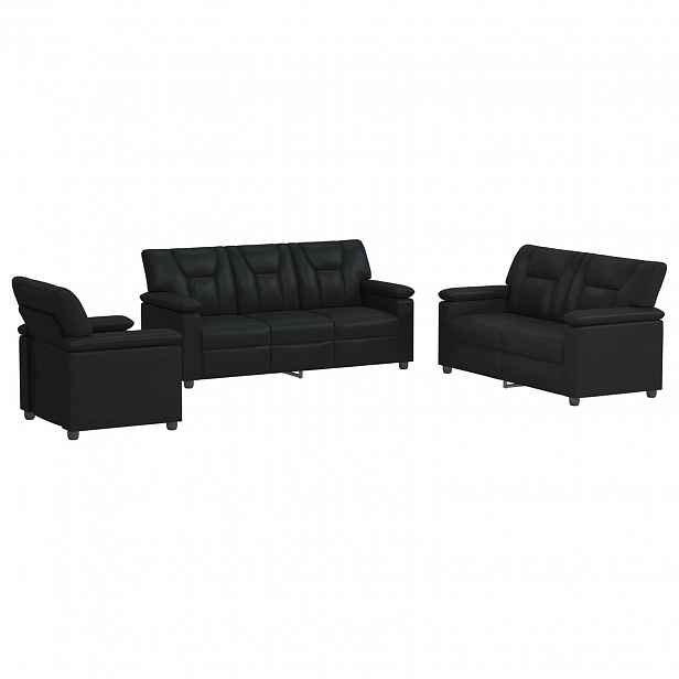 vidaXL Set pohovek 3 pcs Černá Umělá kůže
