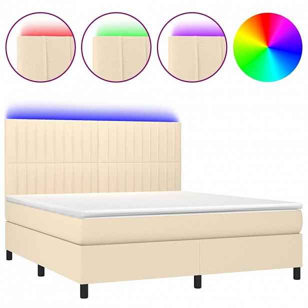 vidaXL Box spring postel s matrací a LED krémová 160x200 cm textil