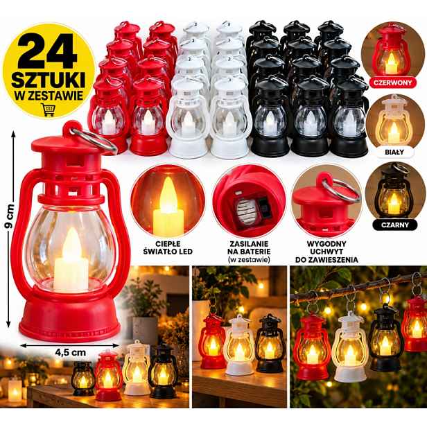 Led Lampa Ozdobná 24 Ks Červená Bílá Černá 9 CM