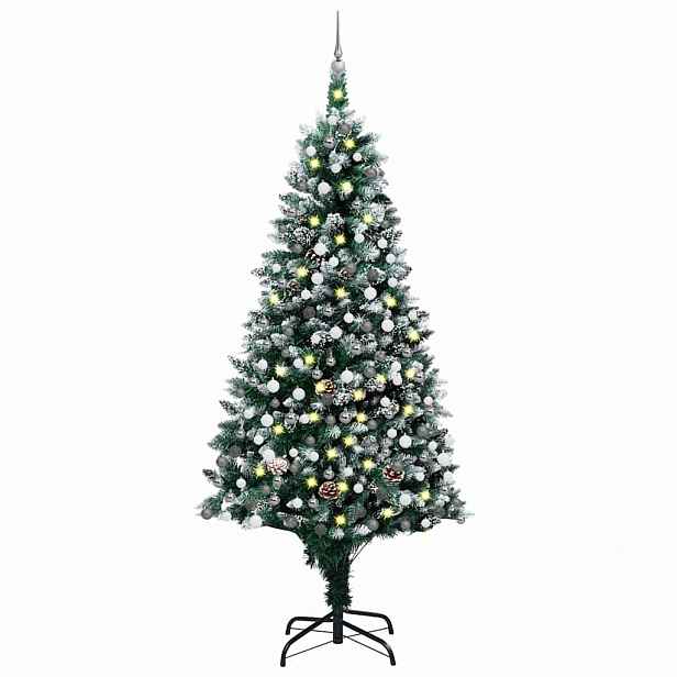 vidaXL Umělý vánoční strom s LED a sadou koulí a šiškami 240 cm
