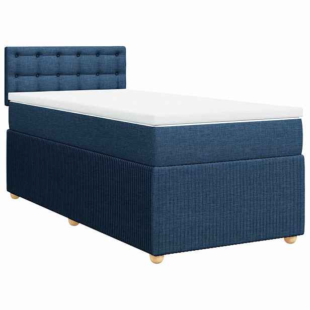 vidaXL Box spring postel s matrací modrá 90x190 cm textil
