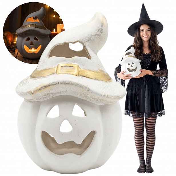 Dýně Keramická figurka Halloween Dekorace Podzimní ozdoba Lampion 37 cm